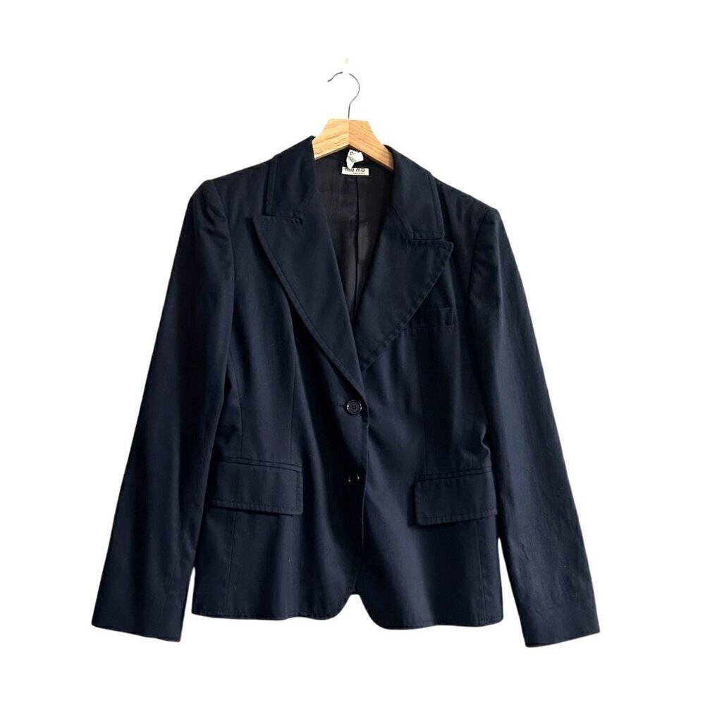 Miu Miu Early 2000s Cotton Blazer Jacket IT46 Navy Made in Italy Tailored